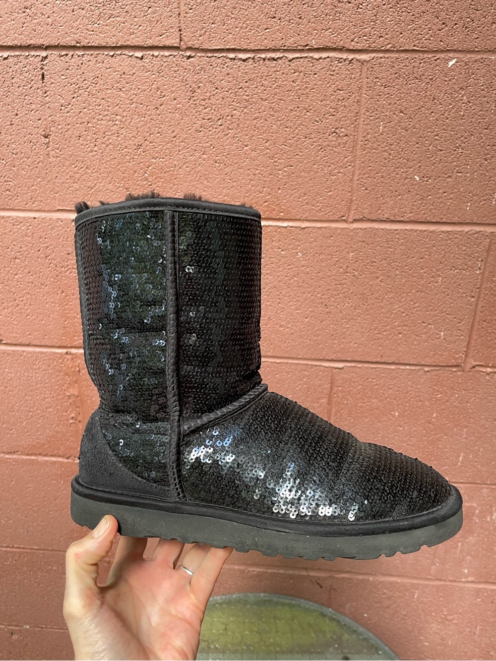 UGG Classic Short Black Sequin Boots Size 8 - Picture 4 of 10